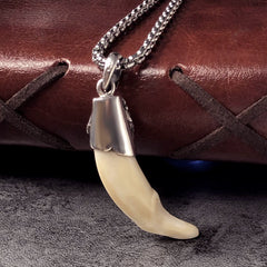 Tibetan Warrior Talisman Pendant – Sterling Silver Wolf Tooth Necklace with Red Agate & Celestite