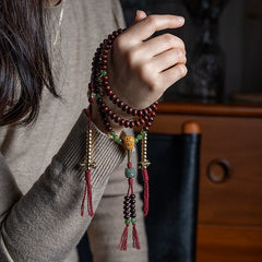Zijin Bowl Bodhi Seed Mala Bracelet – Tibetan Buddhist 108 Beads Spiritual Wrist Wrap with Hetian Jade & Brass Accents
