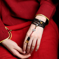 Tibetan Golden Obsidian Mala Bracelet – 108 Beads with Brass Nine-Palace Charm or Disciple Bead for Meditation & Energy Healing