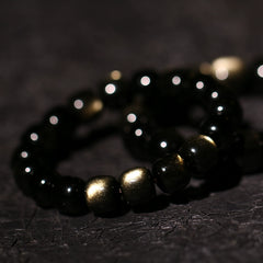 Golden Sheen Obsidian Bracelet – Cat’s Eye Double Gold Flash Beads for Tibetan Protection & Energy Healing