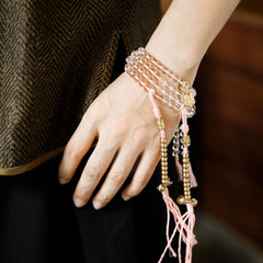 Tibetan Clear Quartz Mala Bracelet – 108 Beads with Brass Accents & Handwoven Tassel for Spiritual Healing & Esoteric Practice