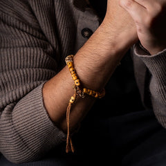 Tibetan Cremation Ground Guardian Bracelet – Yak Bone Mala with Vajra & Agate Beads