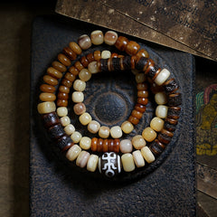 Tibetan Multi-Bone Mala Bracelet – Yak & Camel Bone Beads, Multi-Wrap Design for Spiritual Practice