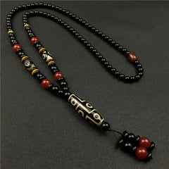 Authentic Tibetan 9-Eyed Dzi Bead Pendant – Agate Necklace for Spiritual Protection & Energy Blessing