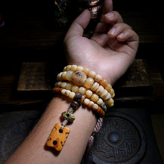 Tibetan Yak & Camel Bone Mala Necklace – 108 Mixed Bone Beads for Spiritual Healing, Meditation & Cultural Devotion