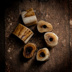 Tibetan Antler Tip Bracelet – Aged Deer Horn Beads with Carved Yak Bone Guru for Spiritual Practice