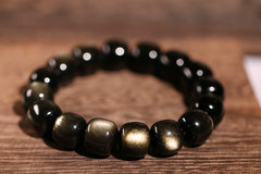 Golden Sheen Obsidian Bracelet – Cat’s Eye Double Gold Flash Beads for Tibetan Protection & Energy Healing