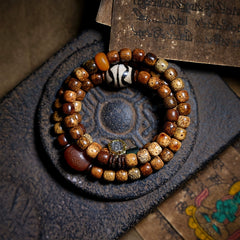 Tibetan Bodhi Seed Mala Bracelet – Multi-Wrap Prayer Beads with Chen Seed & Dzi Bead Accents for Spiritual Healing & Meditation