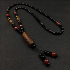 Authentic Tibetan 9-Eyed Dzi Bead Pendant – Agate Necklace for Spiritual Protection & Energy Blessing