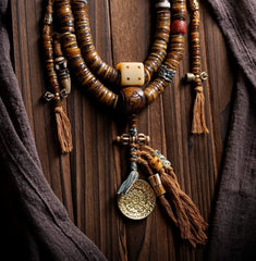 Tibetan Yak Bone Mala Bracelet – 108 Beads Gabhala Replica with Sacred Carvings for Spiritual Practice & Meditation