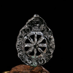 Hand-Carved Clear Quartz Dharma Wheel Pendant – Tibetan Eight Auspicious Symbol for Spiritual Protection & Meditation