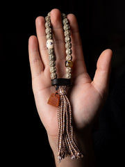 Tibetan Bodhi Seed Bracelet – Raw Xingyue Beads with Agate, Ebony & Amber Accents, Tassel Design