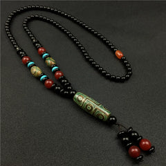 Authentic Tibetan 9-Eyed Dzi Bead Pendant – Agate Necklace for Spiritual Protection & Energy Blessing