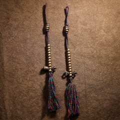 Tibetan Brass Tassel Pendant – Handwoven Cotton Cord Side Charm for Bodhi Beads & Spiritual Accessories