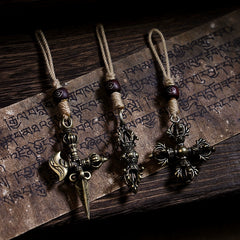 Tibetan Brass Vajra Dorje Pendant – Handwoven Side Charm for Bodhi Beads & Spiritual Accessories