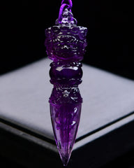 Tibetan Amethyst Vajra Phurba Pendant – Hand-Carved Triple-Faced Dorje Ritual Dagger for Energy Healing & Spiritual Protection