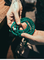 Tibetan Green Tara Glass Mala Necklace – 108 Beads Handcrafted for Meditation, Healing & Devotion