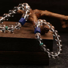 Collector’s Grade Clear Quartz & Raw Lapis Lazuli Bracelet – Tibetan Spiritual Energy Beads for Men & Women