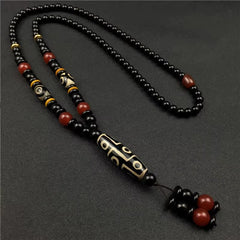Authentic Tibetan 9-Eyed Dzi Bead Pendant – Agate Necklace for Spiritual Protection & Energy Blessing