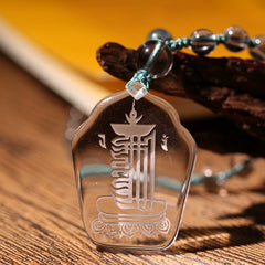 Himalayan Clear Quartz Pendant – Kalachakra-the design of Gathering Ten Powerful Elements Carving with Handwoven Bead Necklace