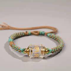 Himalayan Clear Quartz Six-Syllable Mantra Bracelet – Handwoven Adjustable Spiritual Amulet for Men & Women