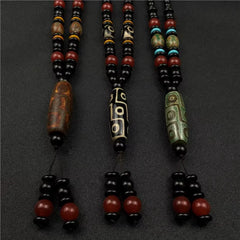 Authentic Tibetan 9-Eyed Dzi Bead Pendant – Agate Necklace for Spiritual Protection & Energy Blessing