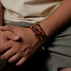 Tibetan Bodhi Seed Mala Bracelet – Multi-Wrap Prayer Beads with Chen Seed & Dzi Bead Accents for Spiritual Healing & Meditation