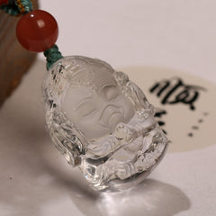 Clear Quartz Ganesha Pendant – Hand-Carved Hindu Elephant God Necklace with Handmade Cord & Red Agate Accent