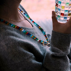 Tibetan Handmade Glass Mala Necklace – 108 Ancient Glaze Prayer Beads with Brass Accents for Meditation & Spiritual Healing