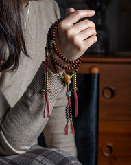 Zijin Bowl Bodhi Seed Mala Bracelet – Tibetan Buddhist 108 Beads Spiritual Wrist Wrap with Hetian Jade & Brass Accents