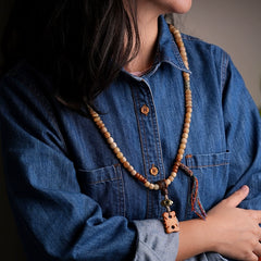 Tibetan Yak & Camel Bone Mala Necklace – 108 Mixed Bone Beads for Spiritual Healing, Meditation & Cultural Devotion