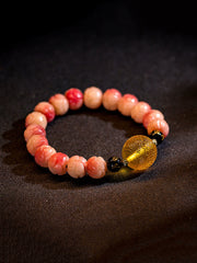 Tibetan Camel Bone Lotus Mala Bracelet – Natural Blood Bone with Citrine, Obsidian & Six-Syllable Mantra Beads