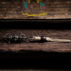 Tibetan Brass Vajra Dorje Pendant – Handwoven Side Charm for Bodhi Beads & Spiritual Accessories