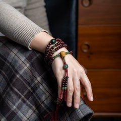 Zijin Bowl Bodhi Seed Mala Bracelet – Tibetan Buddhist 108 Beads Spiritual Wrist Wrap with Hetian Jade & Brass Accents
