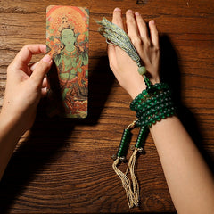 Tibetan Green Tara Glass Mala Necklace – 108 Beads Handcrafted for Meditation, Healing & Devotion