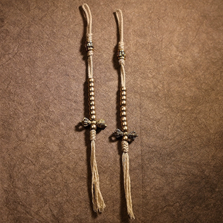 Tibetan Brass Tassel Pendant – Handwoven Cotton Cord Side Charm for Bodhi Beads & Spiritual Accessories