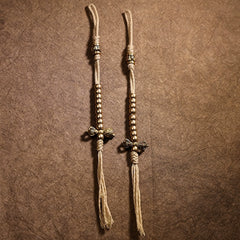 Tibetan Brass Tassel Pendant – Handwoven Cotton Cord Side Charm for Bodhi Beads & Spiritual Accessories
