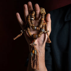 Tibetan Yak Bone Mala Bracelet – 108 Beads Gabhala Replica with Sacred Carvings for Spiritual Practice & Meditation