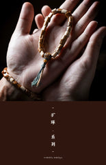 Tibetan Antler Tip Bracelet – Aged Deer Horn Beads with Carved Yak Bone Guru for Spiritual Practice