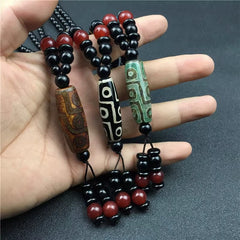 Authentic Tibetan 9-Eyed Dzi Bead Pendant – Agate Necklace for Spiritual Protection & Energy Blessing