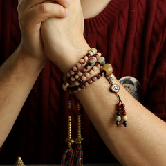 Raw Camel Bone Mala Bracelet/Necklace – Tibetan 108 Beads with Blood-Infused Bone for Spiritual Practice & Protection
