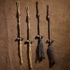 Tibetan Brass Tassel Pendant – Handwoven Cotton Cord Side Charm for Bodhi Beads & Spiritual Accessories