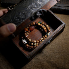 Tibetan Bodhi Seed Mala Bracelet – Multi-Wrap Prayer Beads with Chen Seed & Dzi Bead Accents for Spiritual Healing & Meditation