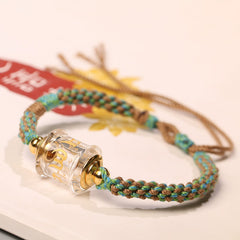 Himalayan Clear Quartz Six-Syllable Mantra Bracelet – Handwoven Adjustable Spiritual Amulet for Men & Women
