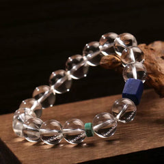 Collector’s Grade Clear Quartz & Raw Lapis Lazuli Bracelet – Tibetan Spiritual Energy Beads for Men & Women