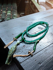 Tibetan Green Tara Glass Mala Necklace – 108 Beads Handcrafted for Meditation, Healing & Devotion
