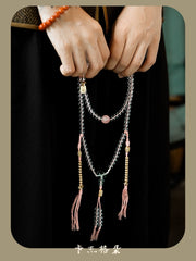 Tibetan Clear Quartz Mala Bracelet – 108 Beads with Brass Accents & Handwoven Tassel for Spiritual Healing & Esoteric Practice