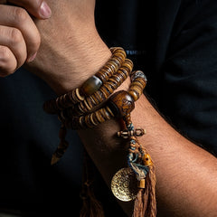 Tibetan Yak Bone Mala Bracelet – 108 Beads Gabhala Replica with Sacred Carvings for Spiritual Practice & Meditation