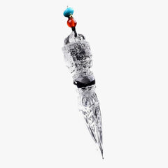 Tibetan Style Clear Quartz Vajra Dorje Pendant – Hand-Carved Phurba Amulet for Energy Healing & Esoteric Protection