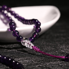 Tibetan Amethyst 108 Mala Beads Bracelet – Multi-Wrap Spiritual Jewelry with Clear Quartz Accents